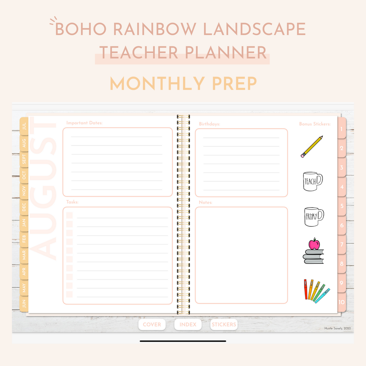 Boho Rainbow Planner Stickers Digital Teacher Planner Stickers