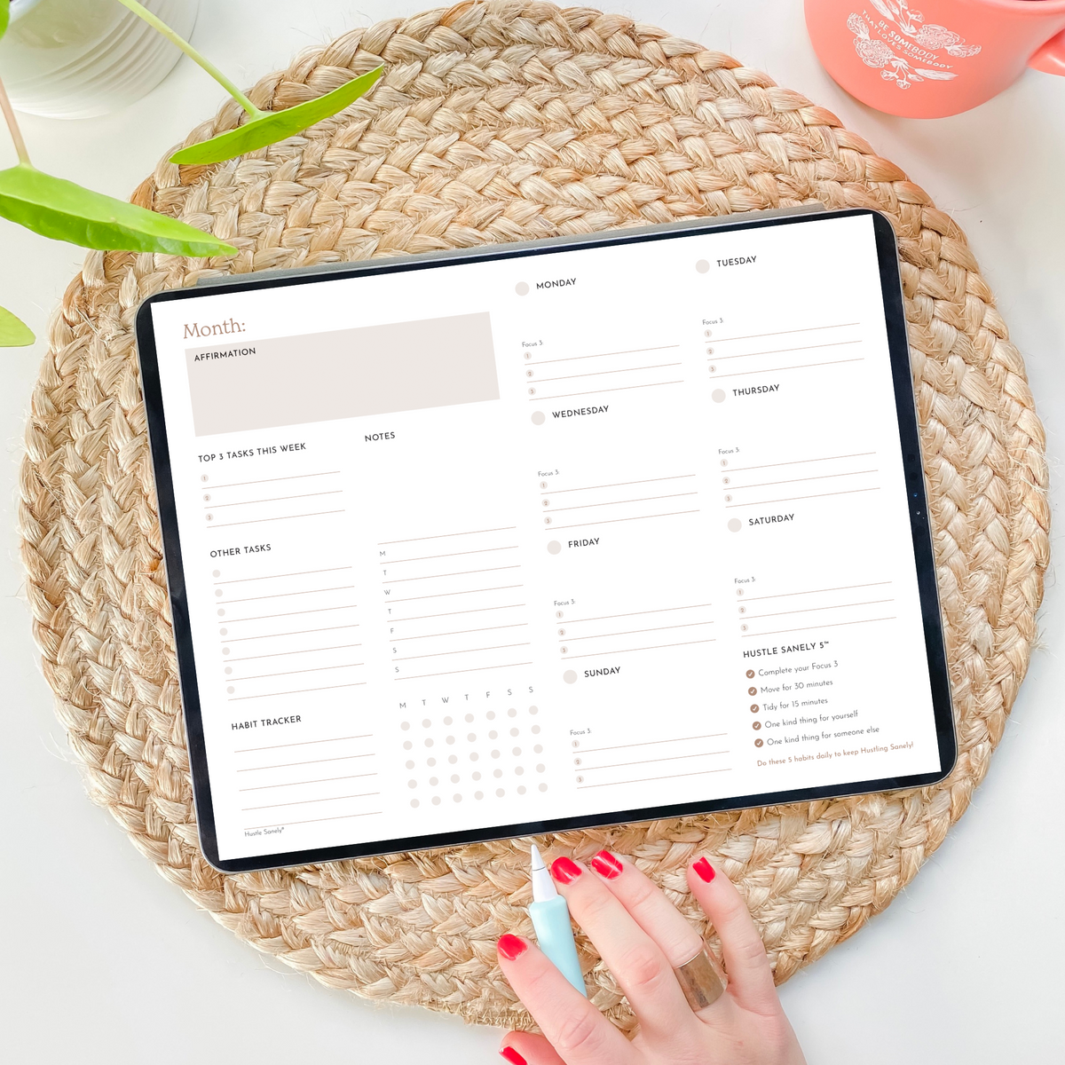 Digital Weekly Planning Notepad Undated Hustle Sanely