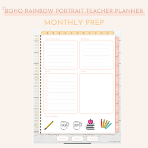 Digital Boho Rainbow Teacher Planner | Undated Portrait (with 25 inserts)