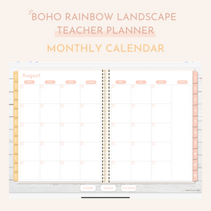 Digital Boho Rainbow Teacher Planner | Undated Landscape (with 25 inserts)